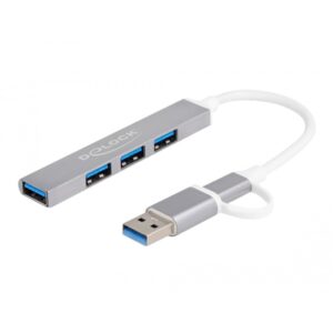 Delock 4 Port Slim USB Hub mit USB Type-C oder USB Typ-A