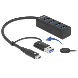 Delock 4 Port USB 3.2 Gen 1 Hub mit USB Type-C oder USB Typ-A Anschluss