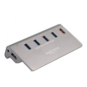 Delock USB 10 Gbps Hub mit 4 USB Typ-A Ports + 1 Schnellladeport