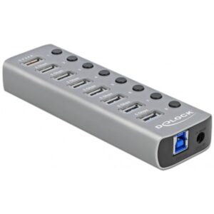 Delock USB 3.2 Gen 1 Hub mit 7 Ports + 1 Schnellladeport + 1 USB-C PD 3.0 Port